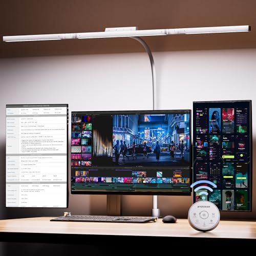 EYOCEAN Schreibtischlampe, Schreibtischlampe mit 3 Lichtquellen, 24W 100cm Tageslichtlampe Schreibtisch mit Fernbedienung, Dimmbare Monitor Lampe, Schwanenhals Büro Tischlampe