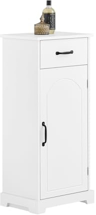 SoBuy Badezimmerschrank, Schmaler Badschrank mit verstellbaren Einlegeböden in Holz, modernes Badmöbel für kleine Badezimmer – Kommode mit Offene Regale, Weiß, 42x30x93cm, BZR207-W