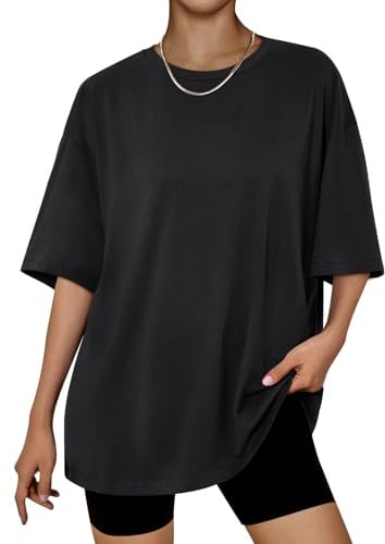 LILLUSORY Womens Oversized T Shirts UK Summer Plus Size Gym Tops Black XL