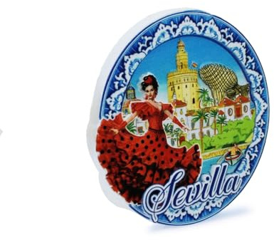 BDM - Imán de Nevera de Sevilla | Diseño: Madera, Azulejo o Plato Cerámico | Recuerdo con Giralda y Flamenca | Souvenir de Andalucía - Modelo 3