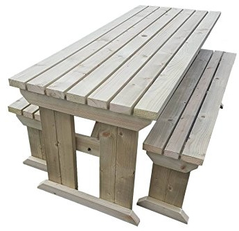 Arbor Garden Solutions 8 Seat Wooden picnic table and benches set, Yews compact patio furniture (7ft, Light Green (Natural))