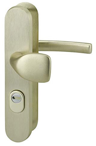 THIRARD - Ensemble de Poignées de Sécurité Palière - Béquille et Aileron Réversible - Aluminium - Pour Porte d'Entrée - Entr'Axe 216 mm - Couleur F2 - Carré 7 mm - Jaune/Doré