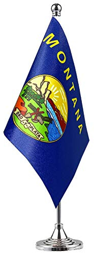 GentleGirl. USA Montana State Flag Montana MT Flagge, kleine Mini Montana State Flag Desk Flag Stick Office Table Flag on Stand Base, US Festival Events Celebration Decoration,Desk Home Decoration