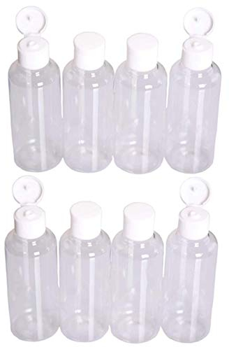 Bottiglie da viaggio GENERISE 100 ml di plastica – 8 bottiglie di plastica con coperchi, ideali per decantare shampoo, creme solari, gel ecc.