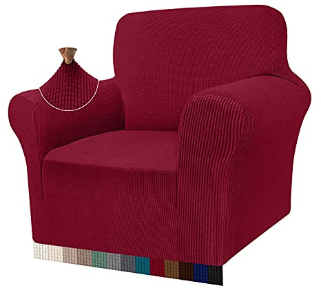 Granbest High Stretch Sofabezug Moderne Sofaüberwurf Jacquard Elastische Sofahusse für Wohnzimmer Protector für Hunde Haustiere (1 Sitzer, Weinrot)