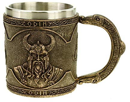 Joh. Vogler GmbH Wikinger Krug Odin mit Metalleinsatz Bronze Becher Nordmnner Trinkgef 15 x 10 x 11cm