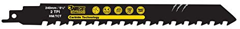 1 x SabreCut SCRS1543HM Carbure de tungstène 240 mm 2 TPI S1543HM Petites briques Poroton Fibre Ciment Béton Coupe droite Scie sabre alternative Compatible avec Bosch Dewalt Makita et bien d'autres