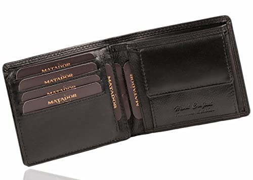 MATADOR Herren Geldbörse Portemonnaie Leder Viele Fächer Querformat | Männer Geldbeutel Herren Leder mit RFID Schutz | Echtleder Brieftasche Portmonee Viele Karten Fächer | Männerportemonnaie Schwarz