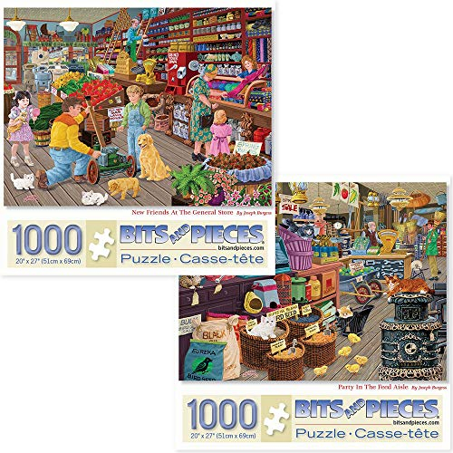 Bits and Pieces - Vorteilsset mit zwei (2) 1000 Teilen Puzzles für Erwachsene – jedes Puzzle misst 50, 8 x 68, 6 cm neue Freunde im General Store, Party Futtergang von Künstler Joseph Burgess, 47069