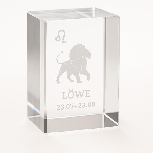 Löwe 3D Glas Kristall Quader XL Sternzeichen im Hochformat - Wien Österreich Austria - Setzkasten Deko Vitrine (Löwe)