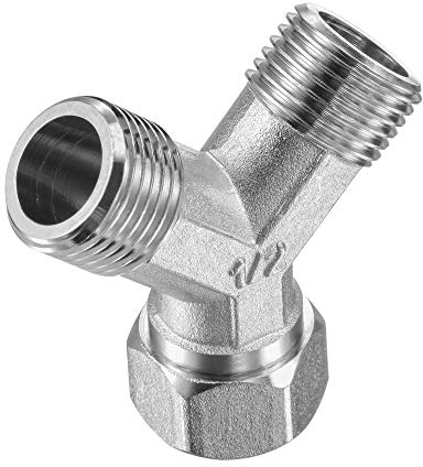 sourcing map Pipe Fitting G1/2 1 Female to 2 Male Thread Y Shape 3 Ways Wye Hose Connector Adapter, Nickel-Plated Copper