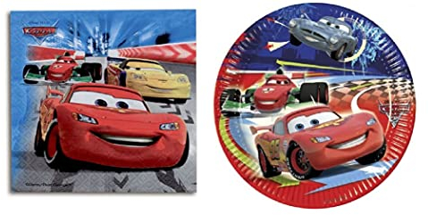 BWR Cars Party ware 8 assiettes en carton et 20 serviettes en papier
