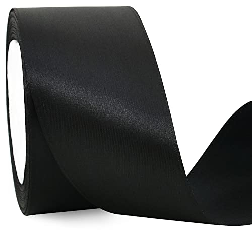 TONIFUL breites schwarzes Satinband, 5,1 cm x 22,8 m, solides Stoffband, Rolle für Valentinstag, Basteln, Stuhlschärpe, Geschenkverpackung
