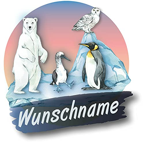 Samunshi® Eisbär Pinguine Aufkleber mit Namen Autoaufkleber Namensaufkleber Kinder Namensetikett für Brotdosen Babyaufkleber Kinderaufkleber 10 x 10cm Eisbär Pinguine