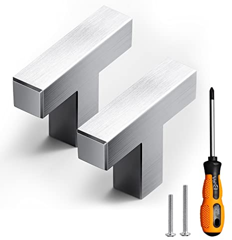 VEHCIL 20 Pack T Bar Square Cabinet Knobs Brushed Satin Nickel Kitchen Cupboard Handles, Single Hole Cabinet Drawer Handles Pull for Cupboard Closet Bathroom Dresser Door Knobs, Stainless Steel