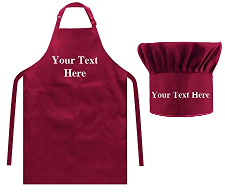 Jinlinjew Delantal personalizado y juego de gorro de chef, delantales de cocina de chef profesional, regalo de cocina con nombre personalizado para mujeres y hombres