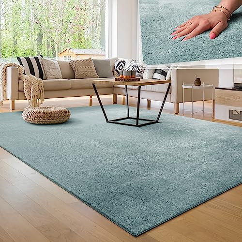 Paco Home Moderner Kuscheliger Wohnzimmer Teppich Kurzflor waschbar flauschig Weich Einfarbig Felloptik zeitlos stilvoll rutschfest pflegeleicht, Grösse:120x170 cm, Farbe:Türkis