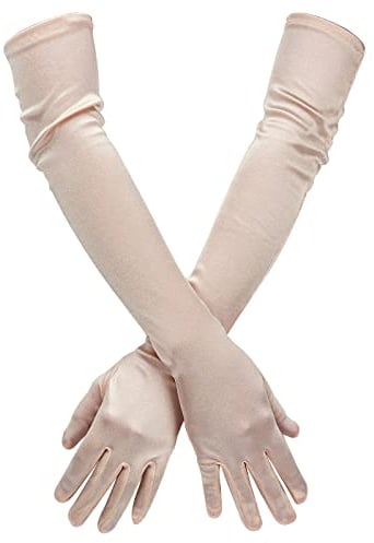 SAVITA Handschuhe Lang Satinhandschuhe Abendhandschuhe Lang Opernhandschuhe 21 Ellenbogenhandschuhe für Mädchen Damen (Champagnerfarbe)