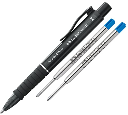 Faber-Castell Kugelschreiber Poly Ball View, Mine XB (Schwarz + Minen)