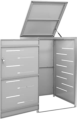 Gecheer Mülltonnenbox für 1 Tonne Abschließbar Rostfrei Müllbox Mülltonne Mülltonnenverkleidung Müllcontainer Mülltonnebox 69 x 77,5 x 115 cm Mit Luxus-Federn und praktischem Deckel,Edelstahl