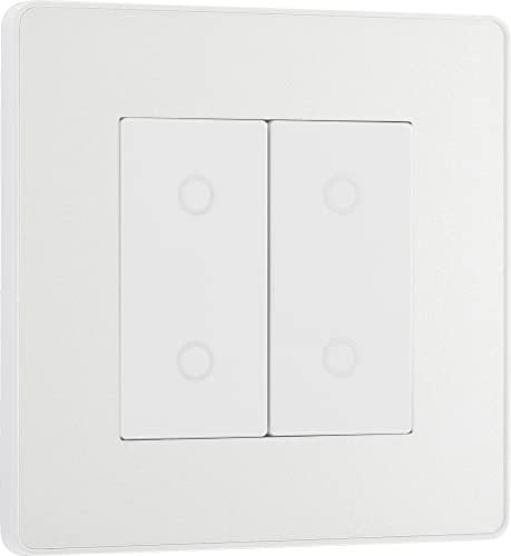 BG Electrical Secondary/Slave Double Touch Dimmer Light Switch, 2 Way, Screwless Front Plate, Evolve, Pearlescent White, PCDCLTDS2W