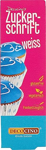 Decocino Zuckerschrift in Weiß Lebensmittelfarben-Schrift praktische Tube zur Beschriftung von Fondant & Glasuren Back-Deko für Torten, Kuchen & Cup-Cakes!