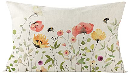 Kissenbezug Frühling 30 x 50 cm, Rechteck Frühling Blumen Dekorativ Kissenhülle, Schön Einseitig aus Leinen Kissenbezug, Frühling Blumen Dekokissen für Sofa Schlafzimmer Wohnzimmer (L, 30x50cm)