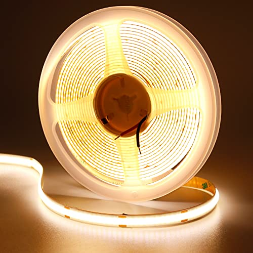 GOMING 12V 5M COB LED Streifen Warmweiss 3000K LED Strip Warmweiß 11W/M 312LED/M LED Band Selbstklebend CRI 93+ Nicht Wasserdicht IP20 für Innen Heim Deko(Netzteil nicht Enthalten)