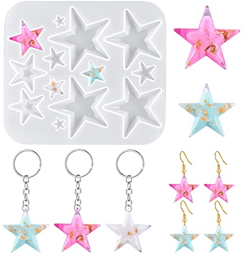 Weenkeey Molde de resina de estrella, molde de resina epoxi, molde de resina de pentagrama, molde de silicona de estrella para manualidades, colgante de joyería, 4 tamaños