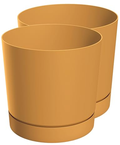 Zero Home - 2er Set Blumentöpfe I Blumentopf mit Untersetzer I Moderne Design I Aus Haltbarem Material I Schale mit Entwässerungslöchern I Hergestellt in EU I Premium Qualität I SENF ⌀ 20 cm