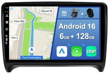 YUNTX [6GB+128GB] Android 15 Autoradio für Audi TT MK2 8J(2006-2012)-[Integriertes CarPlay/Android Auto/DSP/GPS]-9”IPS 2.5D-Kamera+MIC-DAB/Mirror Link/Bluetooth 5.0/360 Kamera/Lenkradsteuerung