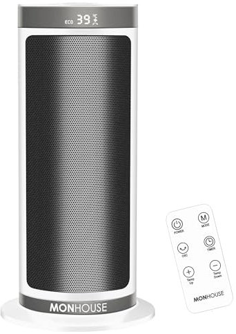 MONHOUSE Electric Heater - Energy Efficient PTC Ceramic, Silent Portable Heater with LED Display, Remote Control, Overheat Protection, Smart Thermostat, 1-12HR Timer - Ideal for Office, Home, Bedroom