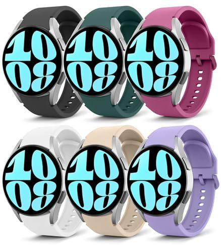 MoKo 6 Pack Correa Deportiva Compatible con Samsung Galaxy Watch 7 FE 6 5 4 40mm 44mm/Watch 4 6 Classic 42mm 46mm 43mm 47mm/5 Pro 45mm, 20mm Pulsera de Silicona Suave para Hombre Mujer, Multicolor D