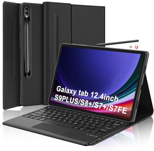 SENGBIRCH Funda Teclado Samsung Nuevo S9 Plus 12.4' con touchpad - Teclado Tablet Samsung Tab S9+/S7FE/S7+/S8+ 12.4',Touchpad Teclado táctil magnético Desmontable Español Ñ, Negro,touchpad