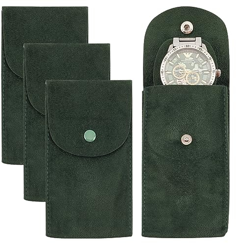 BENECREAT 4PCS Uhrentasche Uhrenaufbewahrungstasche, Dunkelgrüner Tragbarer Uhren-Reiseetui-Organizer Aus Samt Mit Einsatz Für Reisen Im Freien, 12.9x6.8x0.6 cm