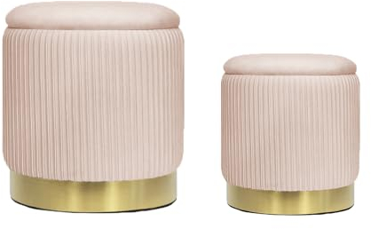 AllE quip 2er-Set Hocker mit Stauraum Samt Sitzhocker Rund Schminktisch Hocker Aufbewahrungshocker für Wohnzimmer, Schlafzimmer, Kinderzimmer, Badezimmer – 2 Größen (Rose)