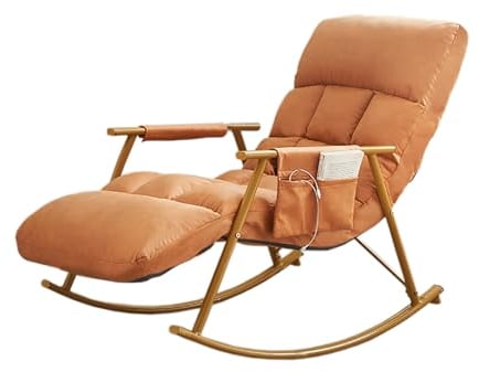 Relaxliege Liegestuhl Moderne SchaukelstüHle Loungesessel mit Verstellbarer Fußstütze Armlehnstuhl Drinnen mit Seitentaschen Schaukelstuhl für Wohnzimmer Schlafzimmer Balkon. ( Color : Orange color ,