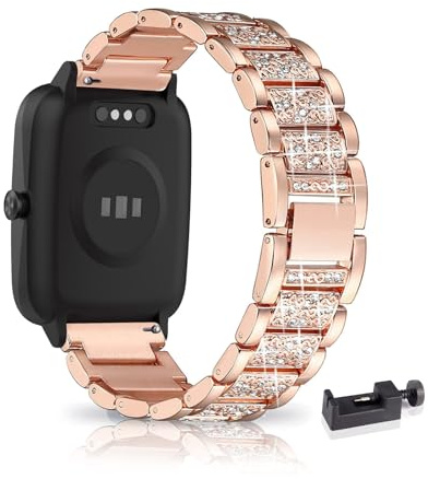 LXURY Bling Metall Armbänder kompatibel mit Lifebee/Letsfit ID205L ID205 Armband, 19mm Funkelnd Diamant Metall Ersatz Armband (Rosengold)