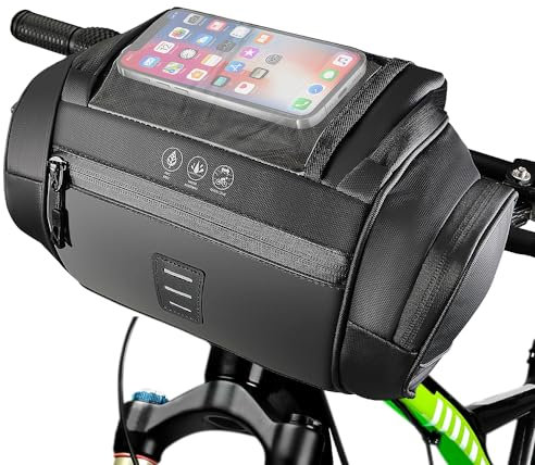 WOTOW Bike Handlebar Bag - 4.8L Reflective Bike Front Bag with Touch-Screen Phone Holder - Waterproof EVA Storage Bag with Shoulder Strap for Road Mountain Bike Cycling Travel