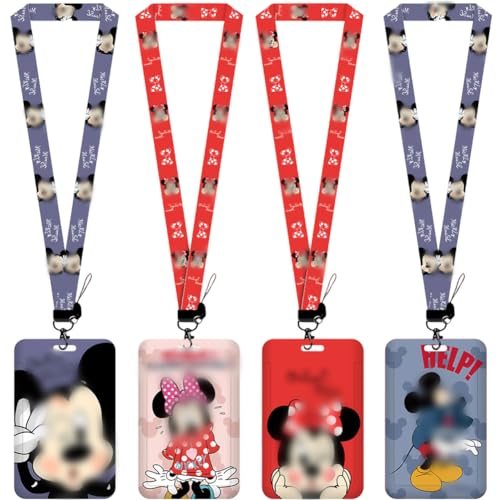 NTEVXZ 4pcs Mouse Lanyard avec Porte Badges,Mouse Lanyard, Porte Badge Carte avec Cordon Courroie de Cou de Lanière Pour École Carte d'Identité, Bureau, Carte de Bus