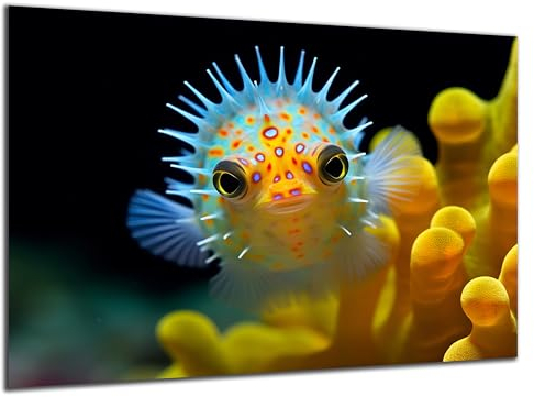 DARO Design - Wand-Bild 6mm HDF 40x30 cm Unterwasser gelber Kugelfisch - Wand-Deko Bilder Wohnzimmer