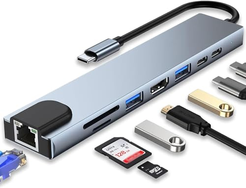 Moman Docking Station, USB C Hub 8 in 1 mit 100W PD, 4K@30Hz HDMI, 5Gbps USB 3.0, USB 2.0, USB C, RJ45 Ethernet, SD/TF Kartenleser für Maus, Tastatur, U Disk, Flash Drive, Mobile