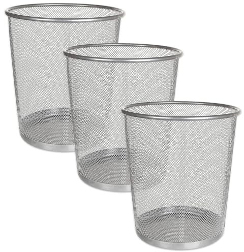 Best House | Metal Mesh Bin | Round | GRAY | Pack of 3 | Waste Paper Bin | Metal Wire Waste Basket Trash Can, Lightweight and Sturdy Rubbish Bin, Ideal for Kitchen Home Office Living Room Bedroom
