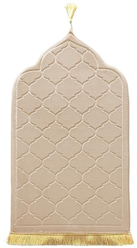 LAVAMOND Gepolstert Gebetsteppich Türkischer Stil Seccade Weich Prayer Mat für Eid Reisen Ramadan Islamischer Muslimische Matte Muslim Gebets Beten Teppich Herren Damen - Teppich Dicker Stoff (Beige)