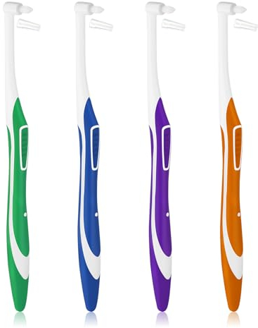 COMNICO 4 Stück Tuft Zahnbürste Einbüschelbürste Kleine Toothbrush Getuftet Weich Büschelzahnbürste Zwischenräum Zahnlücke Bürste für die Detailreinigung(Grün + Blau + Gelb + Lila)