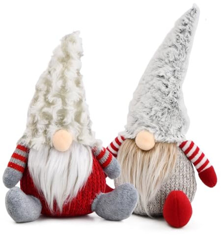 volumoon Coppia di Gnomi Natalizi, 25cm e 29cm Gnomi di Natale Fatti a Mano, Gnomo di Peluche per Decorazioni Natale, Decorazioni Natalizie Gnomi, Nano di Natale, Regalo di Natale per Famiglia, Amici