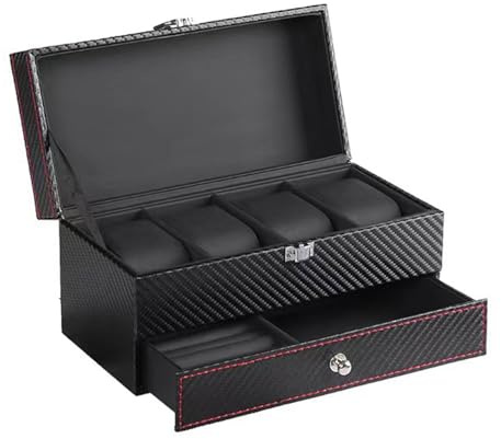 Yokawe Scatola orologi da uomo a 4 scomparti, porta gioielli a doppio strato per anelli, bracciali, occhiali e orologi, regalo perfetto per marito, padre o figlio, Nero , S