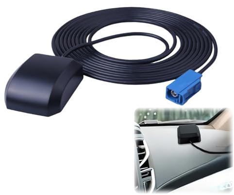 Waterproof GPS Antenna with Fakra C Blue Connector, Active Vehicle Navigation Compact Replacement Aerial Female Adapter Right Angle for Ford VW BMW Mercedes Chrysler Dodge Ram RAM and SUVs