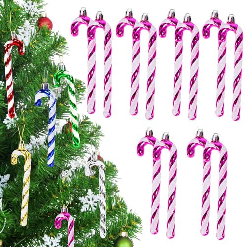 Tannenbaumschmuck 12 Stück Zuckerstangen Weihnachtsbaum Geeignet für Weihnachtsfeiergeschenke zu Hause, Innen- und Außendekoration (Rosarot)