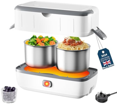 Kiseely Self Cooking Electric Lunch Box, Portable Food Warmer for On-The-Go, Stainless Steel Food Warmer Lunchbox Containers, Self Heating Bento Box for Home Office (2 Boxes BM1)